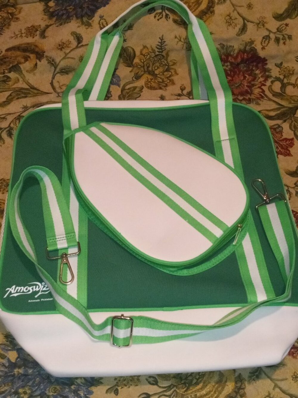 AWESOME PICKLEBALL GREEN AND WHITE CARRY-ALL BAG WITH SHOULDER STRAP